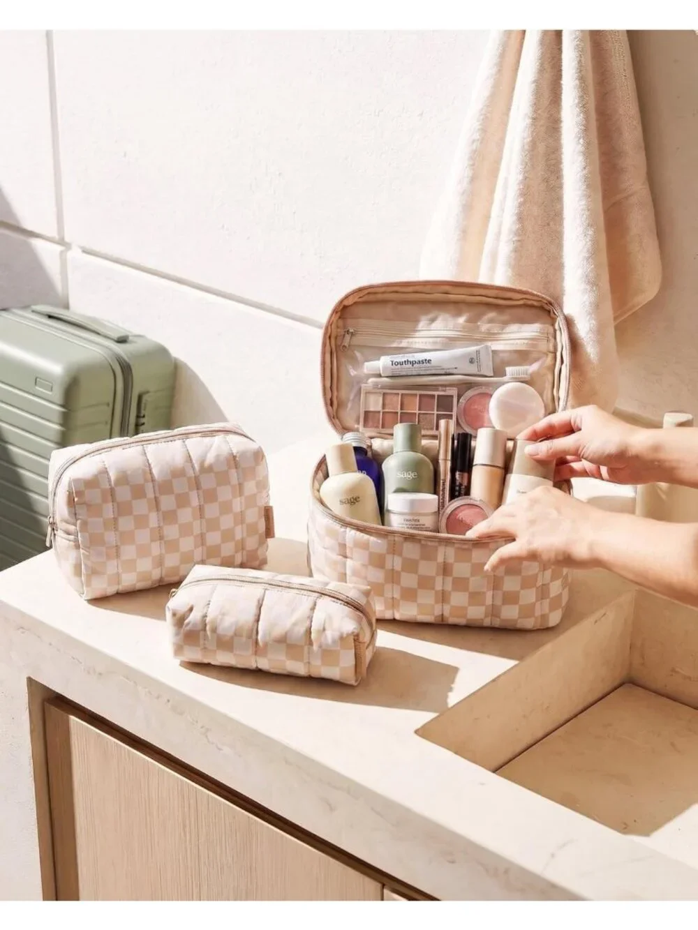 Travel Makeup Organizer Set, 3 Pcs Padded Cosmetic Bags, Large Toiletry Case